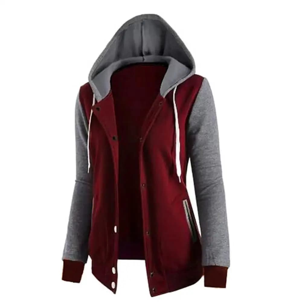 Giacca da donna con coulisse Autunno Inverno Color Block Giacca sportiva con cappuccio Bottoni con cappuccio Felpe con cappuccio a maniche lunghe Felpe da jogging da donna