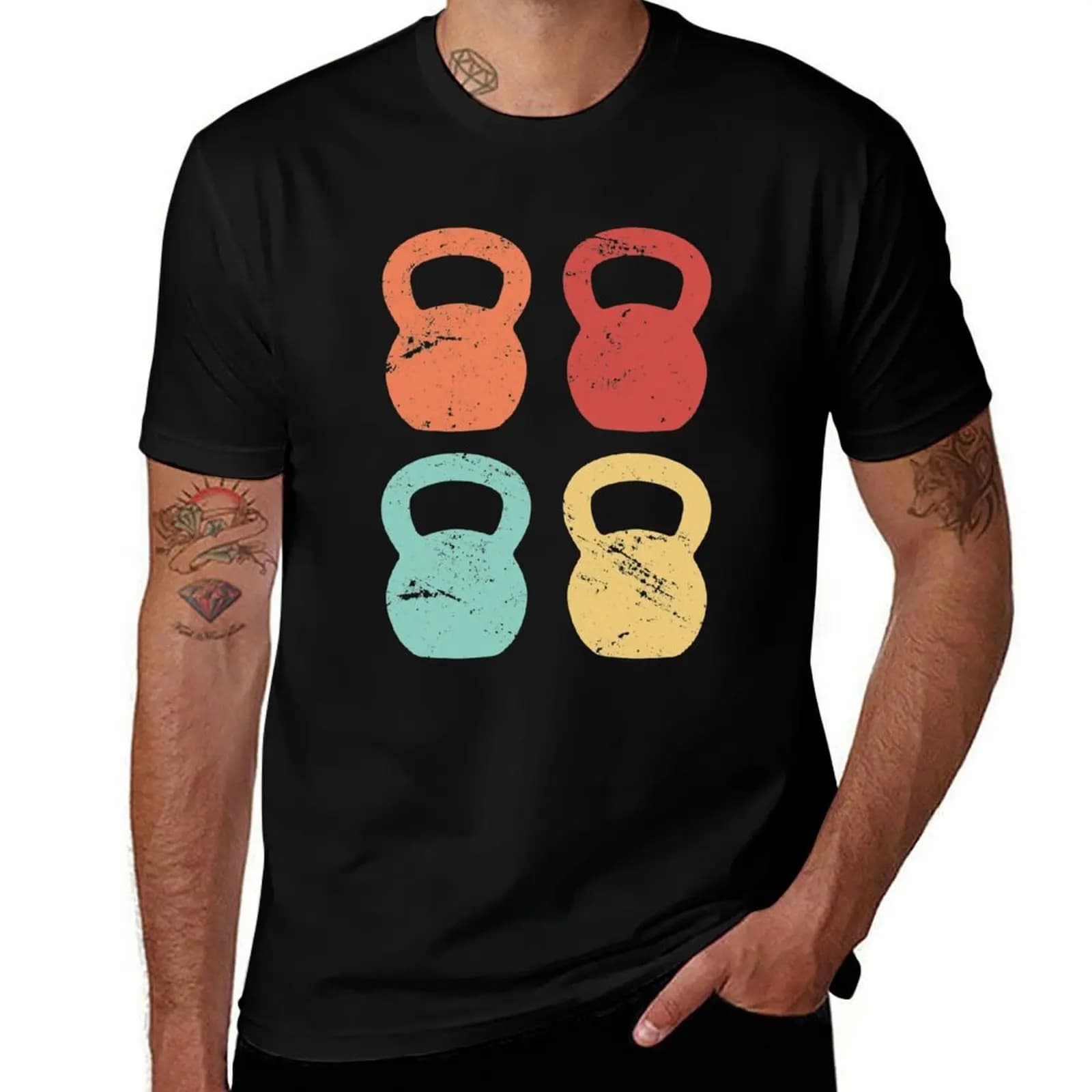 T-shirt with abstract artistic print Kettlebells, fantastic fitness and gym shirt, casual summer t-shirt and comfortable
