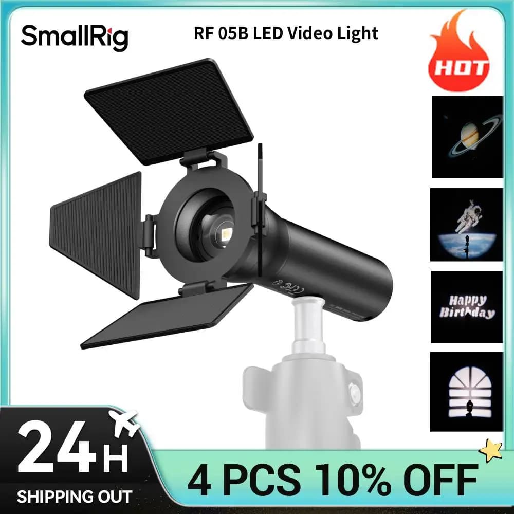 SmallRig Luce LED Portatile Focalizzabile RF 05B, Mini Spotlight 8W CRI 96 TLCI 97 con Diffusore e 4 Alette 6137
