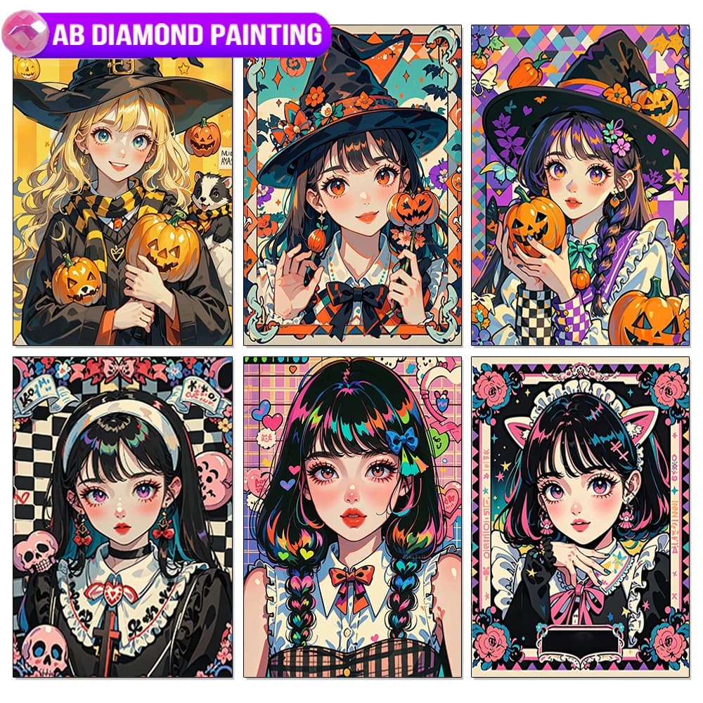 DIY Halloween Diamond Painting Kits Pumpkin Cartoon Girl Full Drill Cross Stitch AB Diamond Embroidery Festival Handmade Gifts