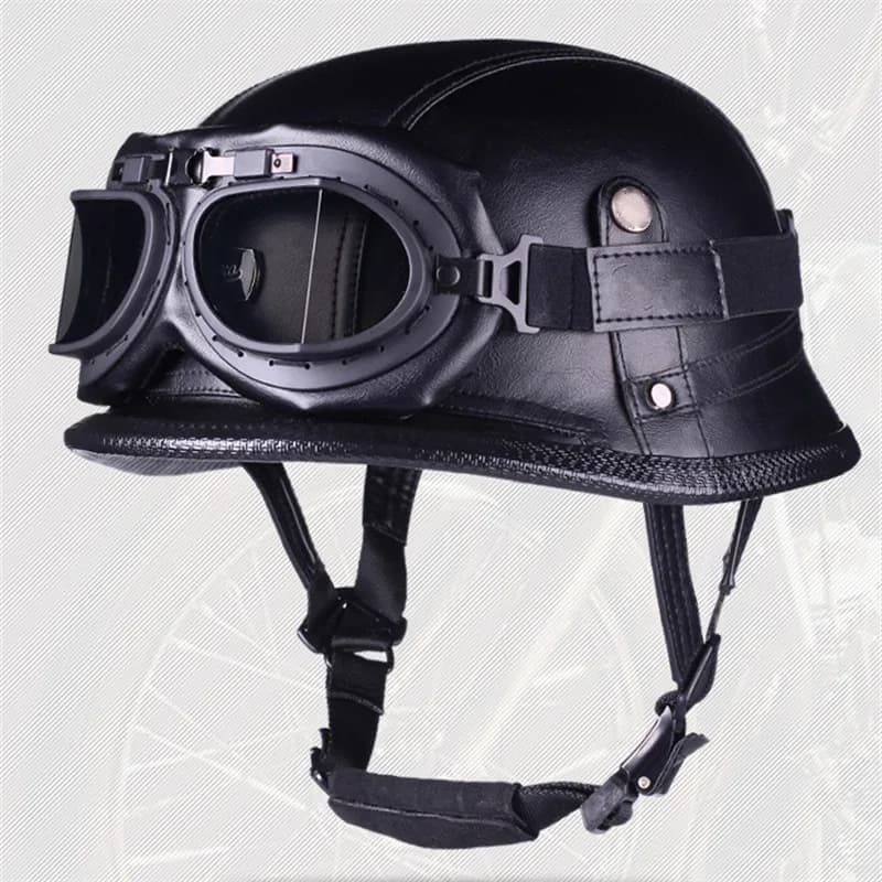 Casco Casco vintage a mezza faccia Caschi da moto Casco Vintage Retro Casco Para Pelle nera Saldatura tedesca