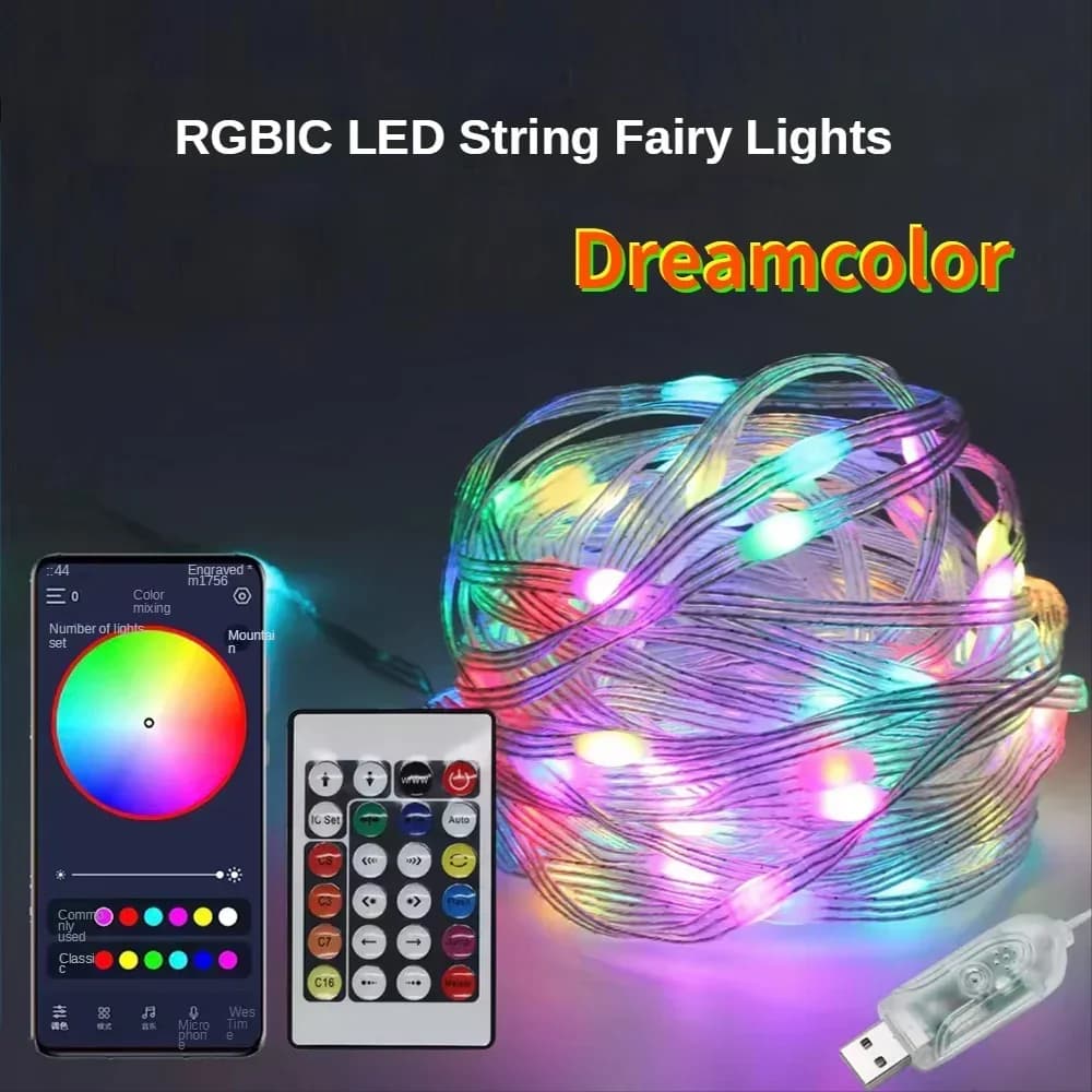 Smart RGB-IC Fata Luce Della Stringa USB 5V Bluetooth APP Telecomando Indirizzabile Tenda Di Natale Ghirlanda Luce Home Party Decor