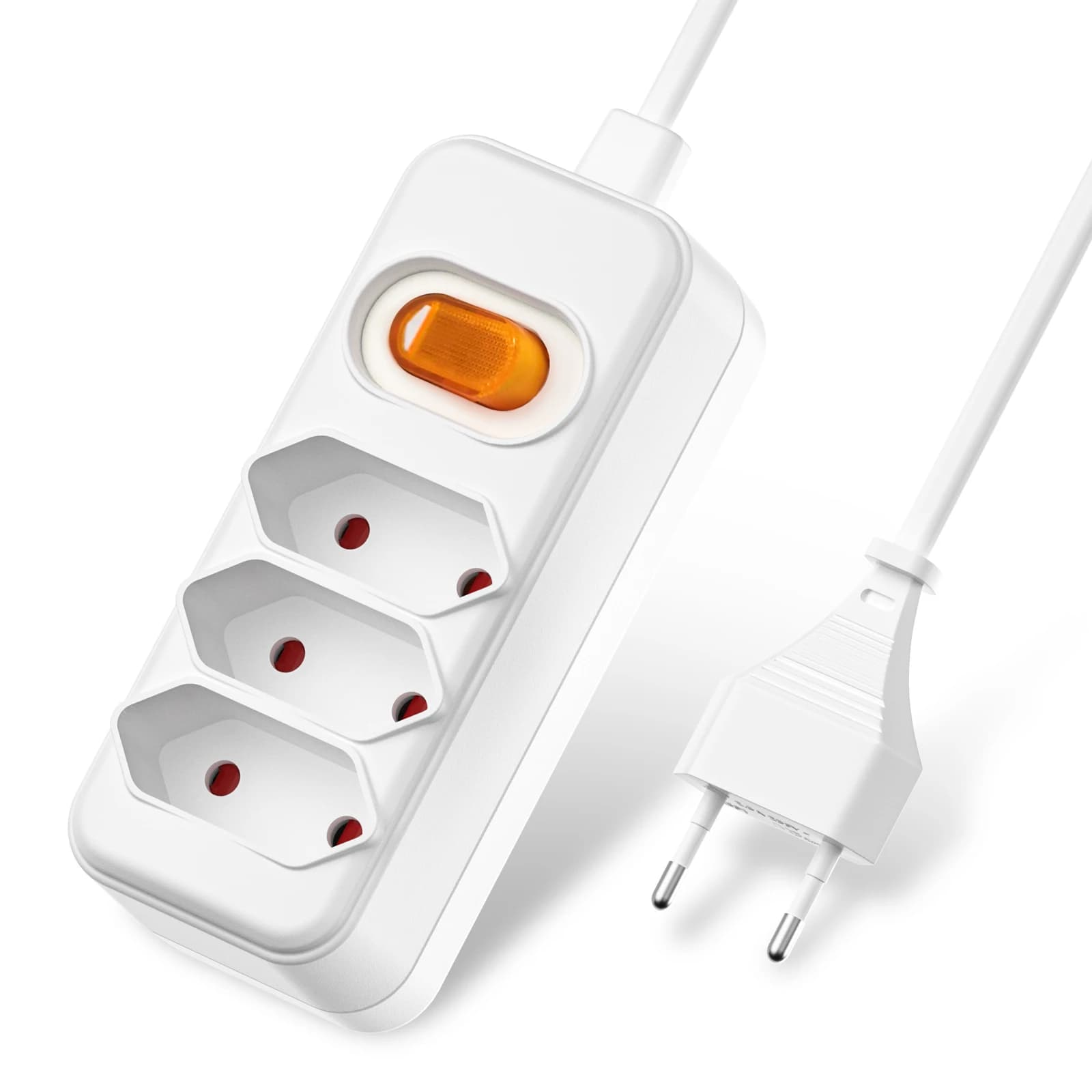 Presa di corrente europea UE a 2 poli con cavo di prolunga da 2 m, presa piatta con presa multipla Euro con interruttore per computer TV PC
