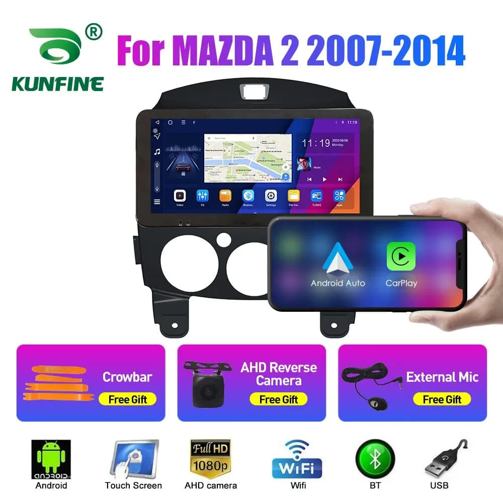 Autoradio da 10.33 pollici per MAZDA 2 2007-2014 2Din Android Octa Core Car Stereo DVD Lettore di navigazione GPS Schermo QLED Carplay