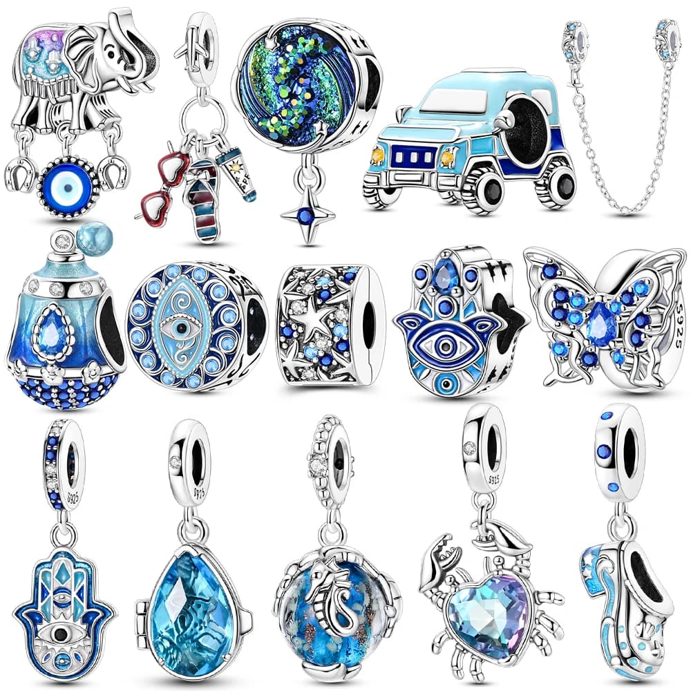 Evil Eye Hamsa Hand Elephant Car Silver Plated Beads Original Charms Fit Bracelets Bag Keychain Charms DIY Women Gift Accessory