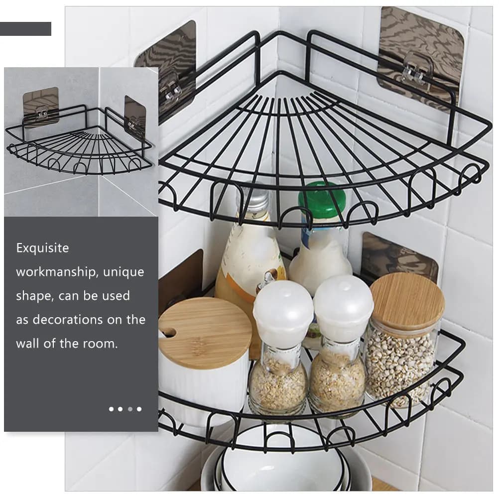 1Set Wall-Mounted Corner Shelf Adhesive Bathroom Rack Sturdy Triangular Storage Organizer Shower Toiletries Holder Non-Punch