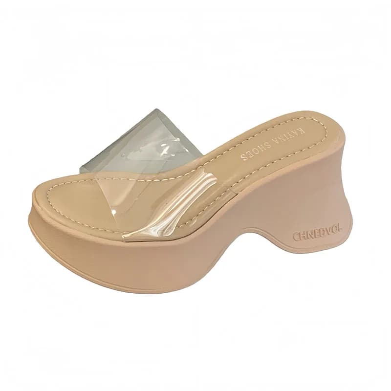 White Wedges Platform Slippers Women Heeled Sandals PVC Clear High Heels Summer Ladies Shoes Casual Black Slippers