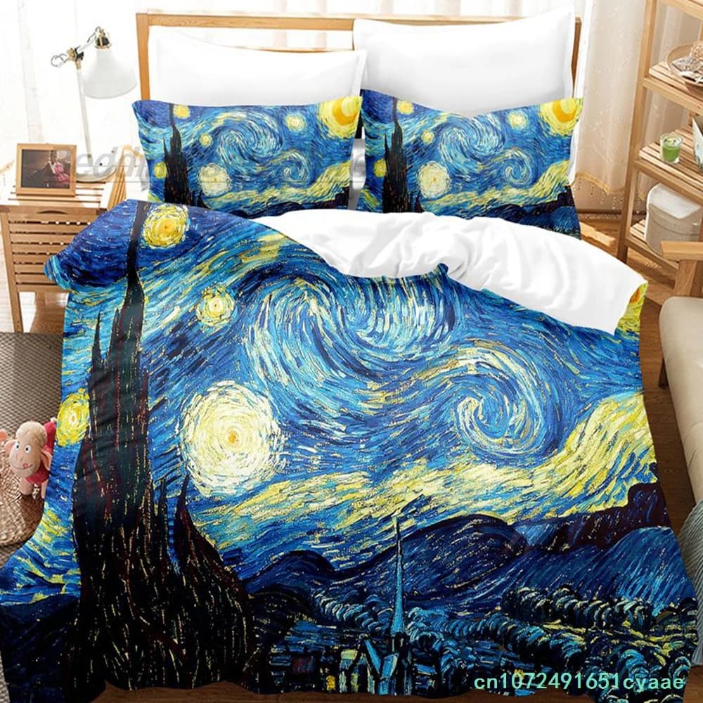 Van Gogh Bedding Set Single Twin Full Queen King Size Bed Set Aldult Kid Bedroom Duvetcover Sets 3D Retro Classic 2022