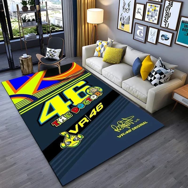 Moto Racer The Doctor Carpet Black Yellow Race Track with number 46 Dynamic Design Home Decoration