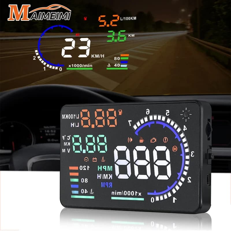 OBD2 HUD Car Head Up Display A8 HUD Digital Speedometer Windshield Speed Projector Display With Speeding Water Temp RPM Alarm