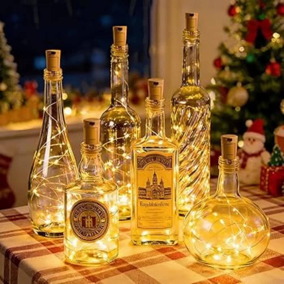 Luci a bottiglia con tappo in sughero, confezione da 10/12, 20 LED bianchi, filo di rame, luci a batteria, luci decorative per fai da te, decorazioni per feste in casa