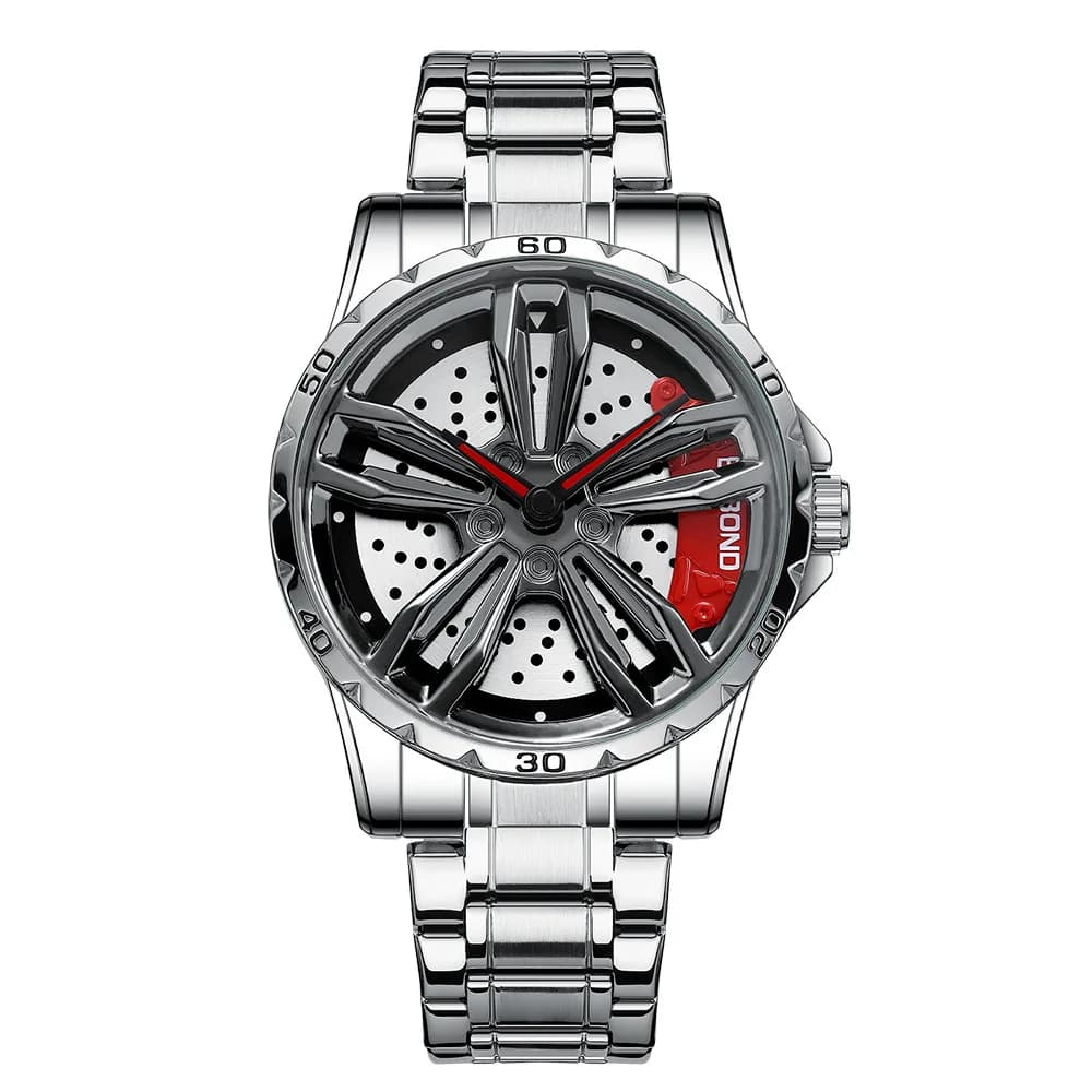 Men Watch Wheel Hub Motorcycle Watch Hollow 360 ° Rotating Car Modification Trend Steel Strip Male Fashion Quartz Watches Clock