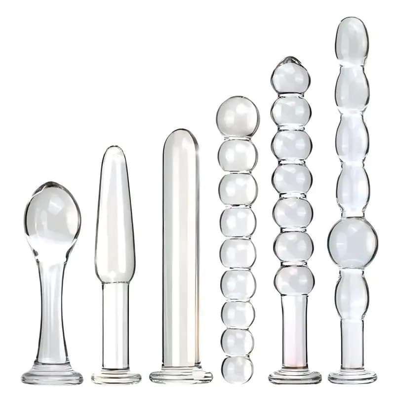 Glass Anal Plug Six-piece Set Pulling Beads Dual Use Small Dildos Butt Plugs Masturbation Posterior Dilation Adult Sex Toys