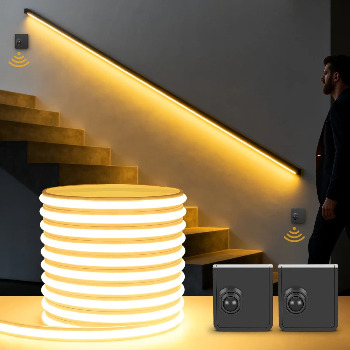 24V Wireless PlR Sensore di movimento COB LED Neon Strip NightLight per letto Bagno Scala Corridoio Illuminazione 3/5/10m Nastro in silicone solido