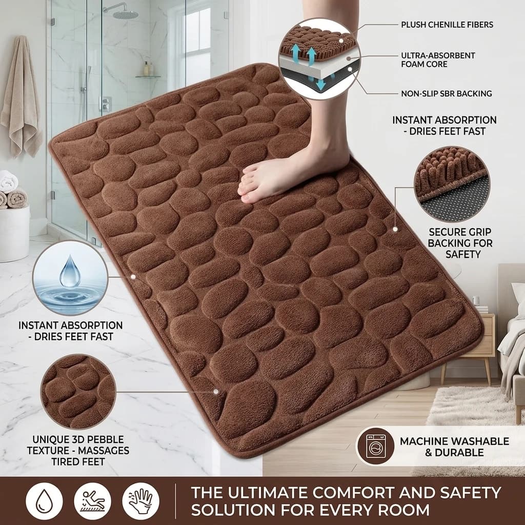 Cobblestone Embossed Bath Mat Non-slip Carpets Water Absorption Washable Bathtub Floor Rug Shower Doormat Bathroom 3D Non Slip