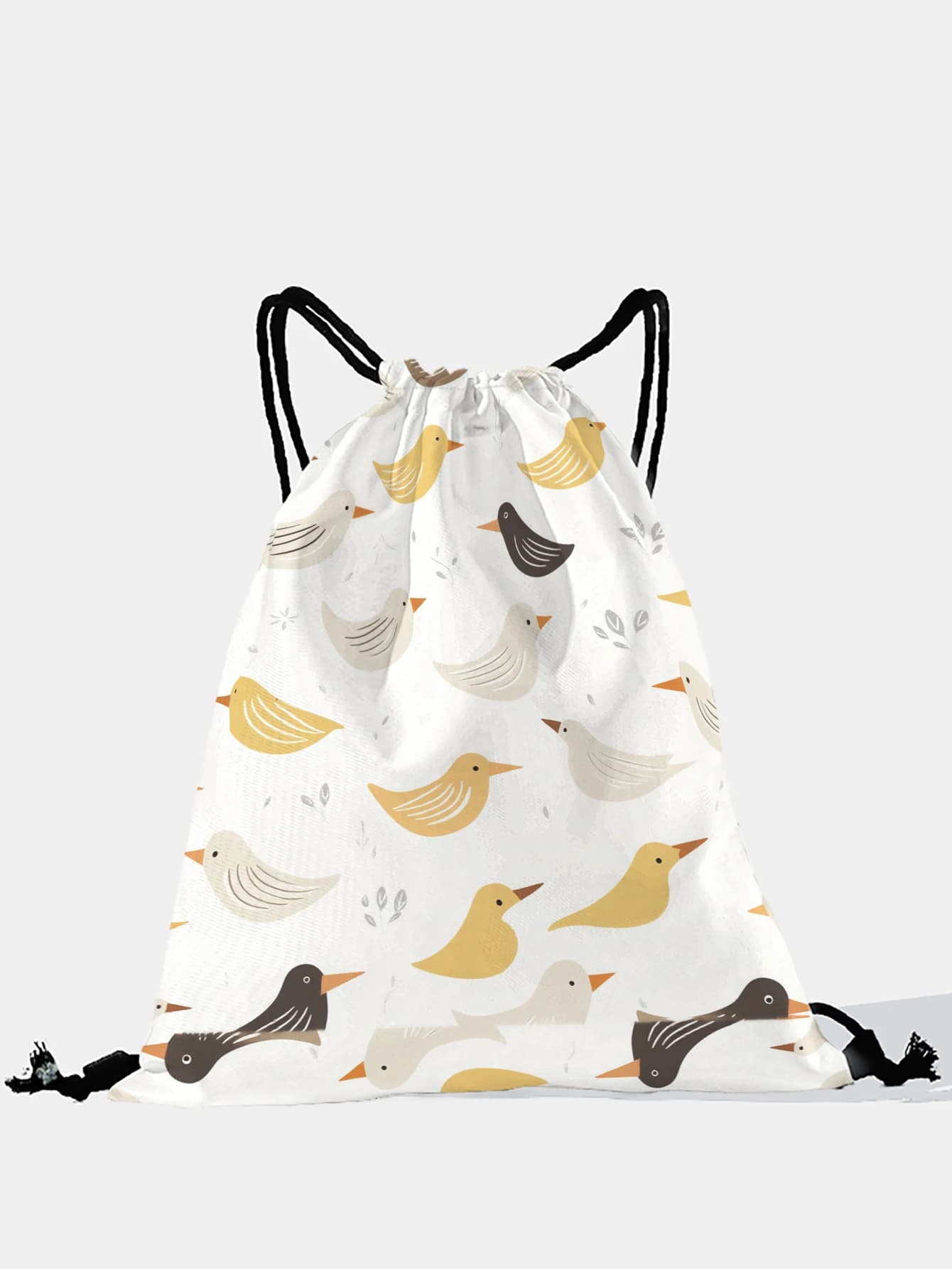 Zaino con coulisse con stampa di uccelli dei cartoni animati, borsa sportiva leggera per palestra, yoga, viaggi, scuola, shopping e uso quotidiano