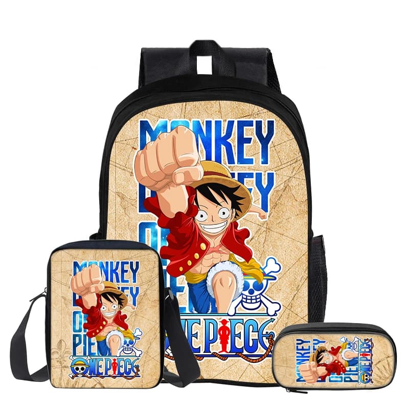 One piece Monkey D. Luffy Kids 3Pcs Set Backpack Student School Shoulder Bag Pencil Bags Bookbag Rucksack Best Gift