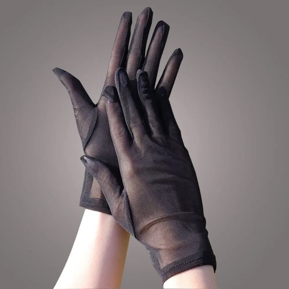 Guanti Vintage in Pizzo Nero, Protezione Solare, Trasparenti e Traspiranti, in Tulle a Rete, per la Guida