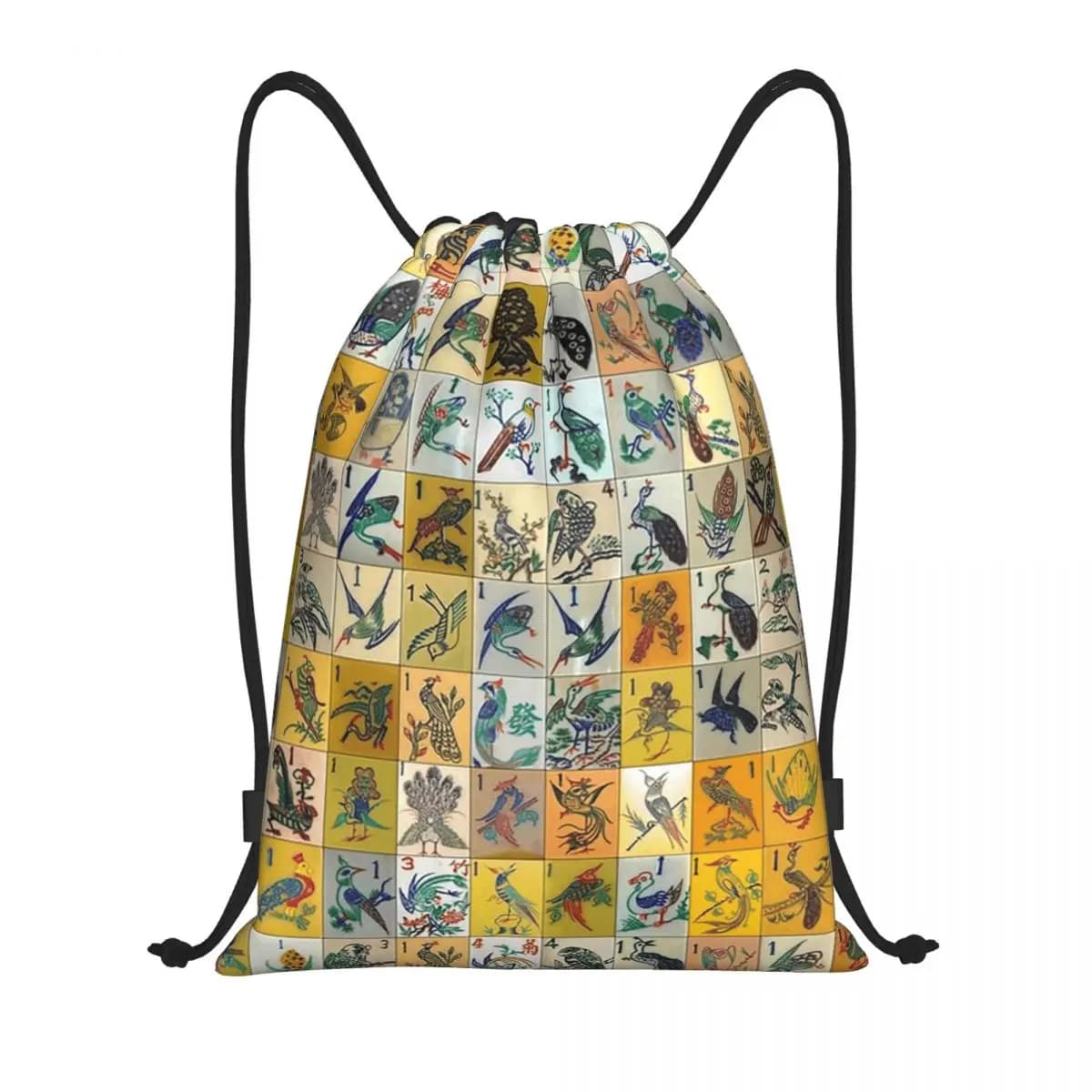 Zaini Mah Jongg Birds Mahjong Tiles, borse multifunzione con coulisse, borse sportive, borse per libri per uomo, donna, studenti