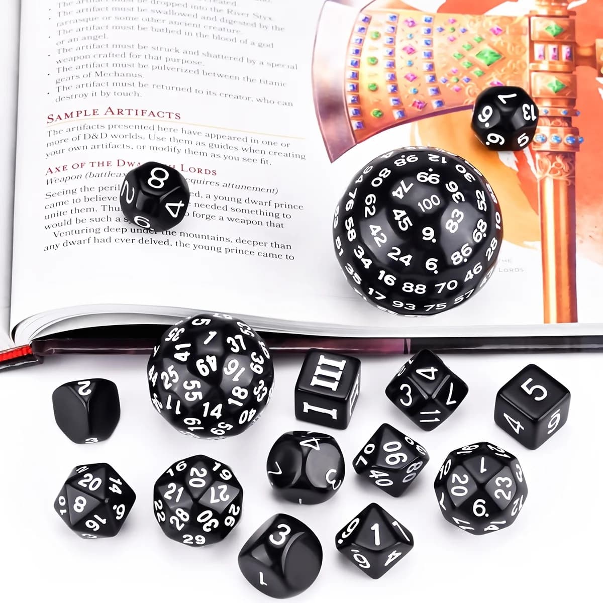 Set di 15 Dadi Poliedrici per Giochi da Tavolo, Dadi per DND RPG Dungeons and Dragons D3 D4 D5 D6 D7 D8 D10 D% D12 D16 D20 D24 D30 D60 D100