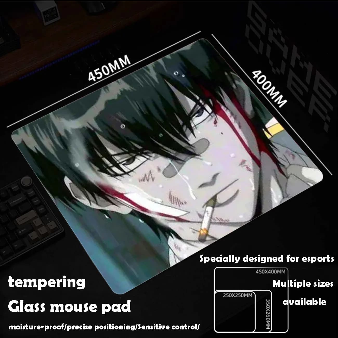 Cool Boy Glass Mousepad Sora Game Mouse Pad Customized Pattern Tempered Smooth Gaming Desk Mat Fps Esports Office Gaming