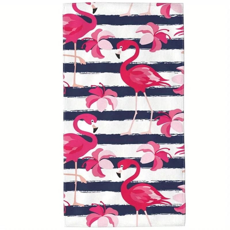 Telo da spiaggia con stampa a righe floreali Flamingo, coperta antivento protettiva dal sole per piscina, campeggio, viaggi
