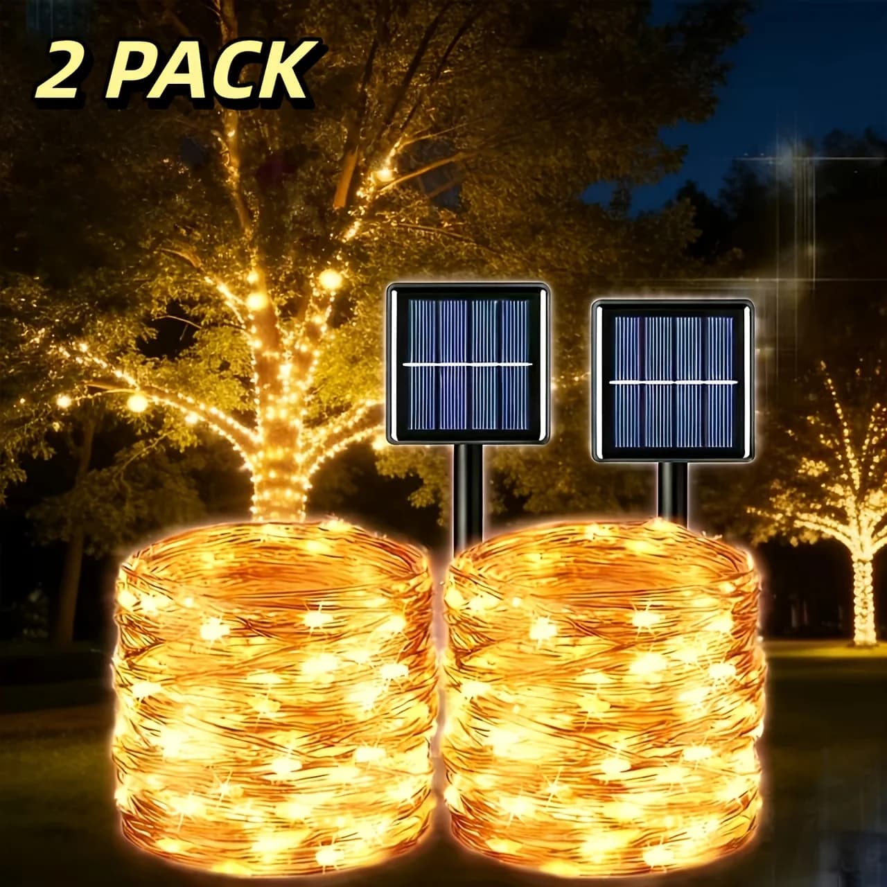 2 Pezzi Luci Solari a Stringa per Esterni, LED da Giardino, Filo di Rame, Luci Fatate, Decorazione Natalizia per Casa, Regalo