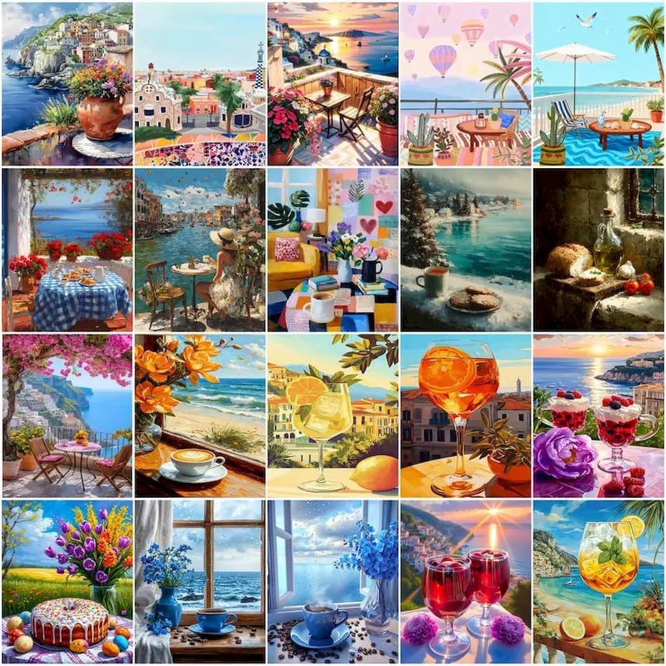 1pc frameless Painting By Numbers For Drawing balcony Landscape Digital oil paintings Set Paint Kit Watercolor Artwork Wall Deco