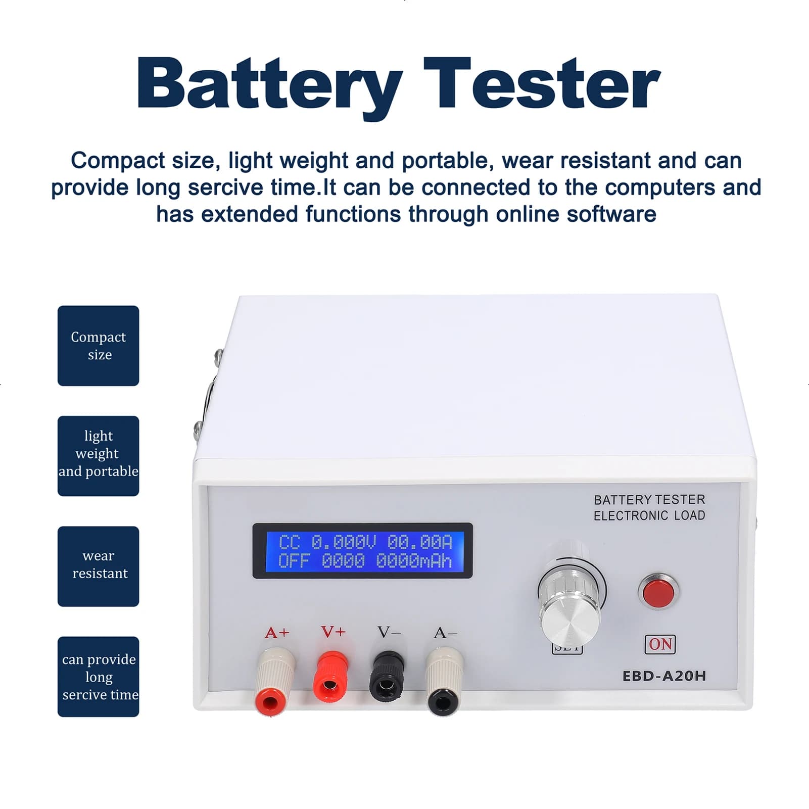 EBD-A20H Tester batteria 30V 200W Multifunzione Corrente continua Carico elettronico 20A Scaricatore Supporto PC Controllo software online