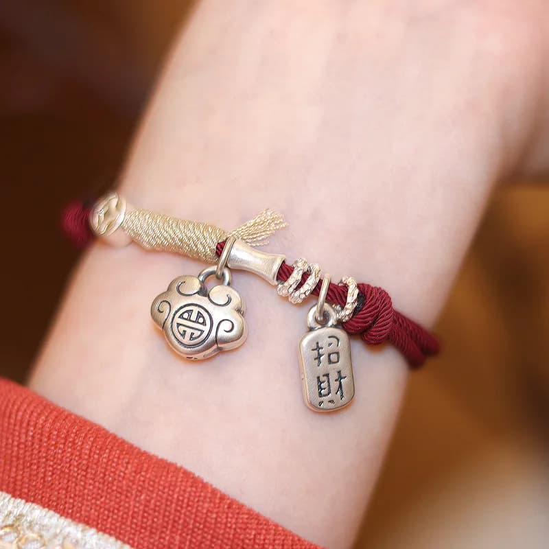 Silver Bracelet Beads Jade Red String Good Wish Chinese Lock Cloud For Woman Girl Fashion Jewelry Gift Dropship Wholesale