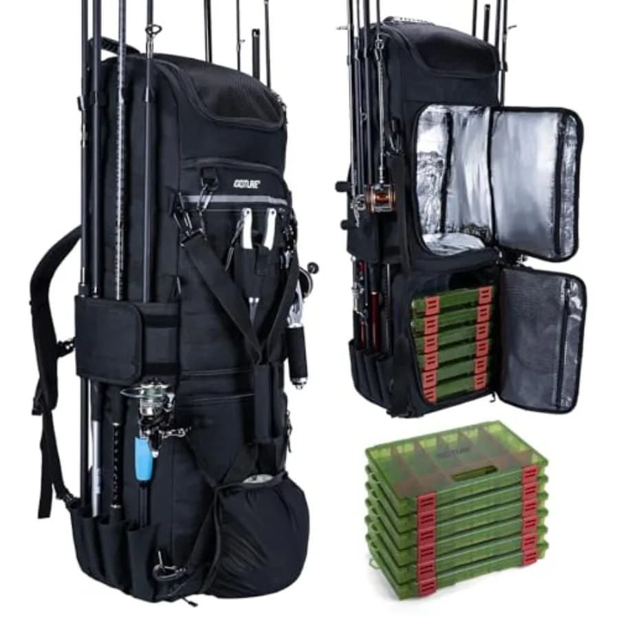 116L Insulated Fishing Equipment Backpack with 6 Tool Boxes, 3-layer Organizer for 8 Boxes and 8 Cans, Tool B