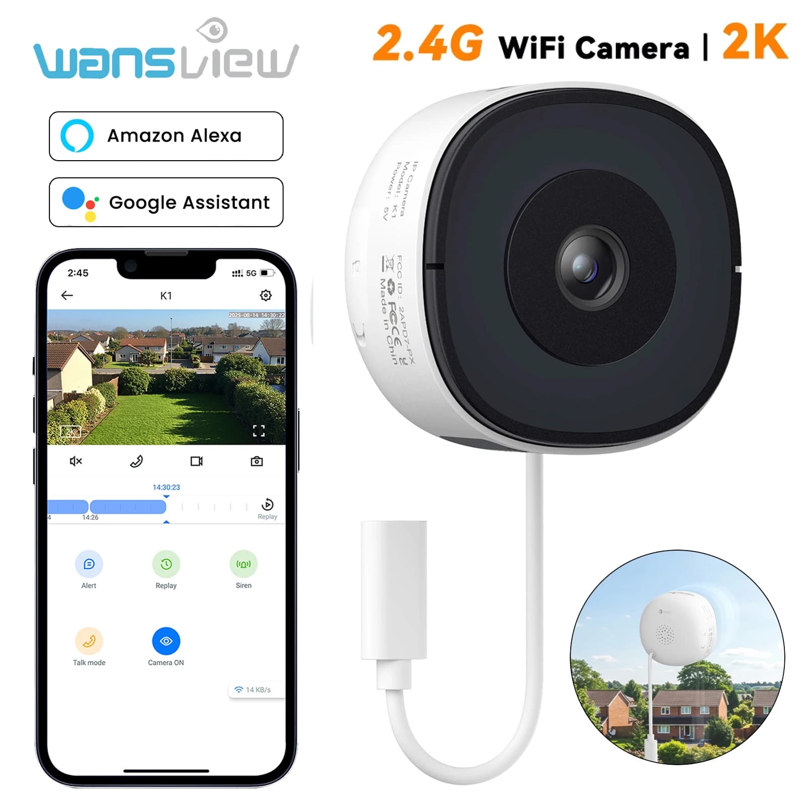 Wansview 2K 3MP Window Camera WIFI Wireless Security Camera Night Vision Bidirectional Audio Relevance Motion Surveillance