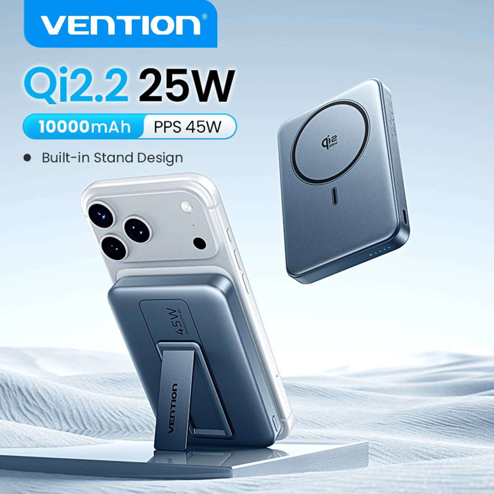 Vention Qi2.2 Power Bank da 25W 10000mAh 45W per Caricabatterie Portatile Wireless Magnetico per iPhone Samsung