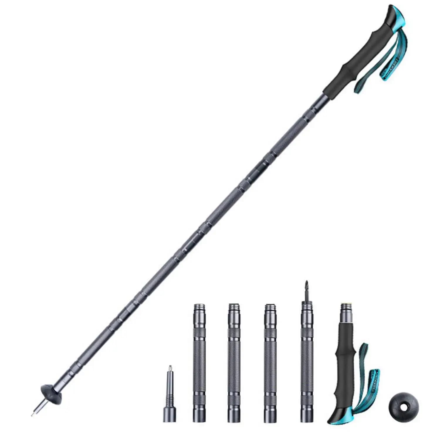 5 joint aluminium alloy multifunctional outdoor trekking pole, light and folding mountaineering rod for excursions, mountaineering