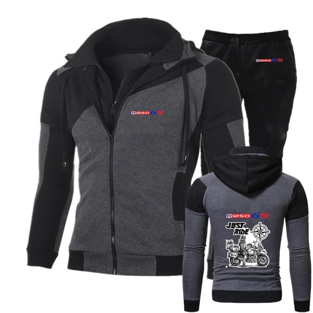Completo da uomo Moto R1250 GS Stampa 2026 Primavera Autunno: Felpa con cappuccio e cerniera diagonale + Pantaloni lunghi casual