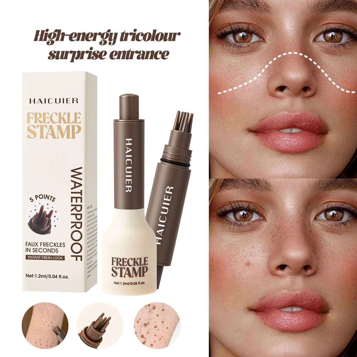 Haicuier Fawn Freckle Stamp – Natural Effetto Abbronzato, Realistic Texture of the Skin, Long Life and Fast Drying, Tool for Make-up of the Face