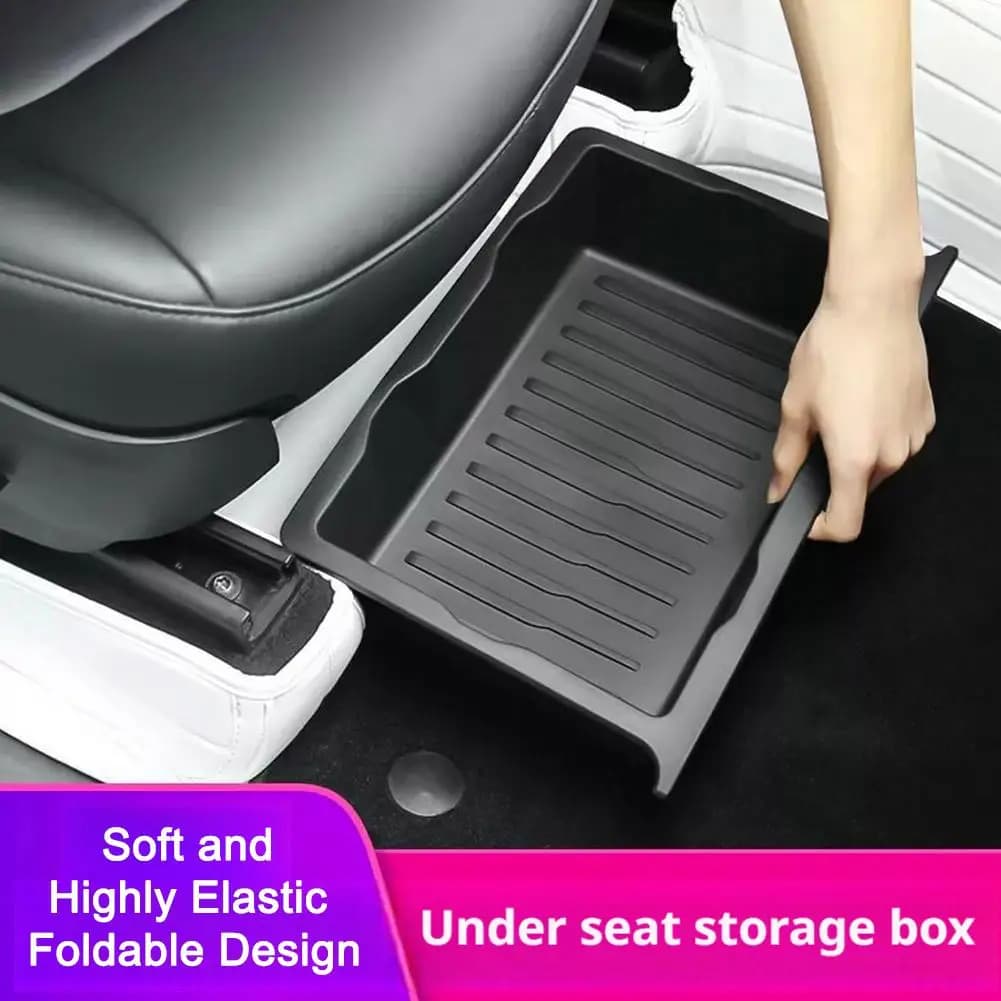 Car Under Seat Storage Box Soft Highly Elastic Foldable Organizer Tray Interior Accessories Multi-Purpose
