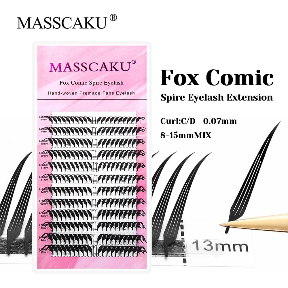 MASSCAKU Fox Comic Spire Lash Estensioni CD Curl 8-15mm Mix Naturale Manga Style Ciglia Professionali Premade Ventole Ciglia