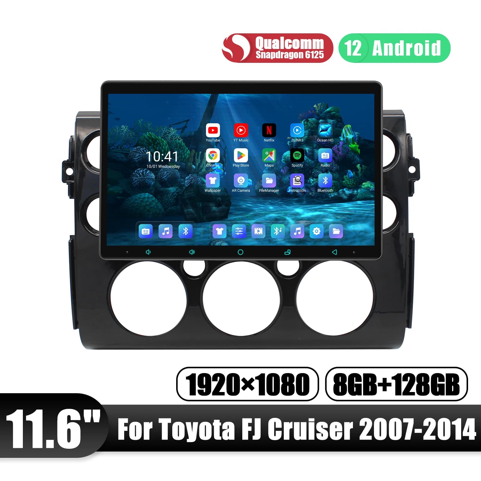 Autoradio da 11.6 Pollici per Toyota FJ Cruiser 2007-2014 con Carplay e Android Auto, Supporto Sistema Audio JBL e Controlli al Volante