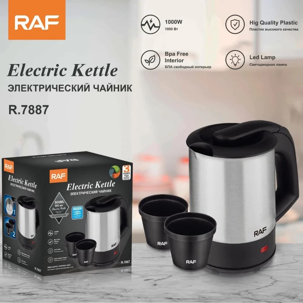 1000W Stainless Steel Electric Kettle, 0.5L Water Heater with Automatic Shut-off, Protection Against Dry Cleaning, Without BPA