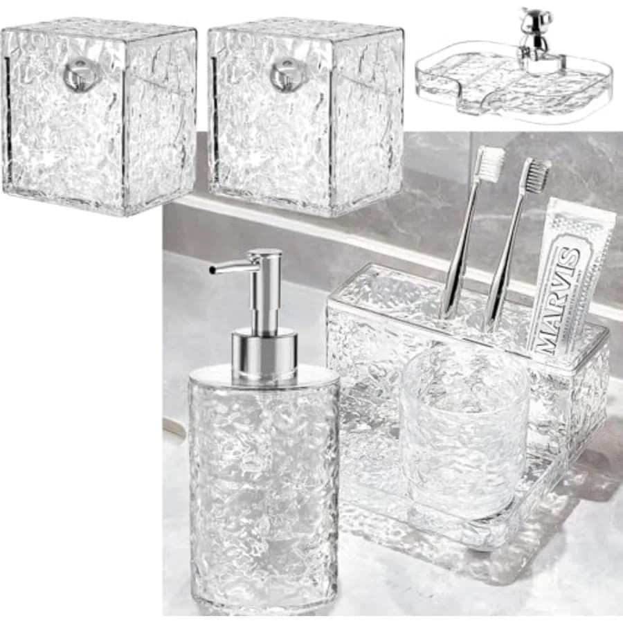 Set di accessori per il bagno Portaspazzolino da 6 pezzi Dispenser di sapone Portasapone Barattoli di cotonete di cotone Tazza per spazzolino Bagno moderno Organiz