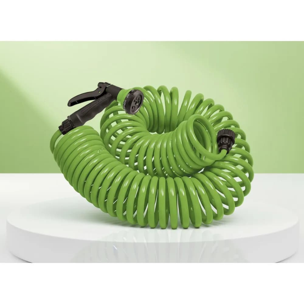 50 Foot Flexible Coil Garden Pipe with 8 Model Nozzle: Light and Compact Space for Home Gardening