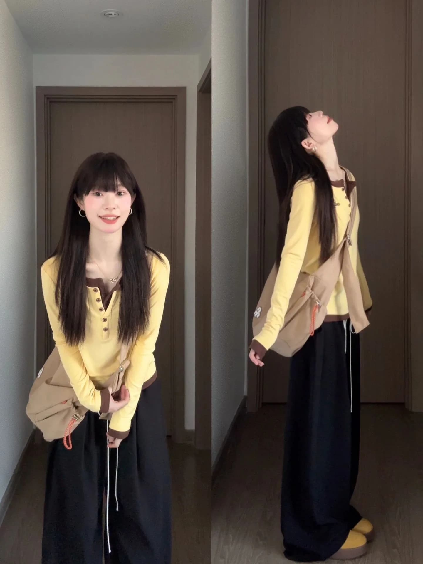Korean Retro Color Block Long Sleeve T-Shirt Women's Autumn Inner Slimming Fashion Casual Top Fake Two-Piece Set V-Neck Pullover