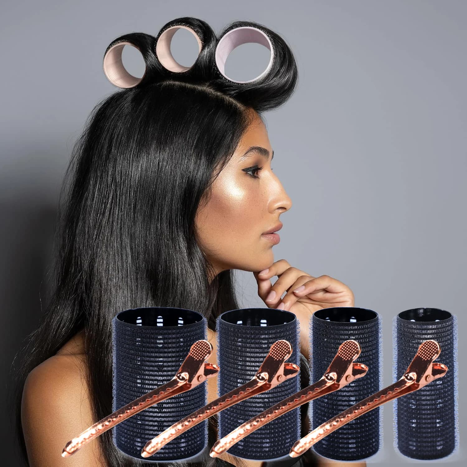 12 pz/set Rullo Termico Per Capelli In Ceramica Gancio E Anello In Alluminio Air Bang Auto Grip Sonno Grande Volume Bigodino con Clip 90mm 1942