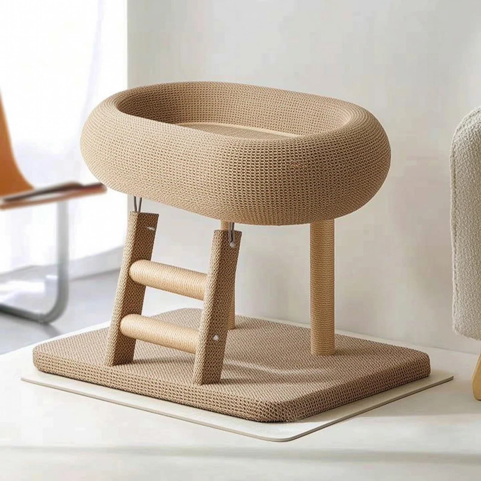 Oval Cat Scratcher Bed Elevated Cat Bed with Scratcher Pet Furniture Space-Saving Versatile for Cats, Indoor, Living Rooms