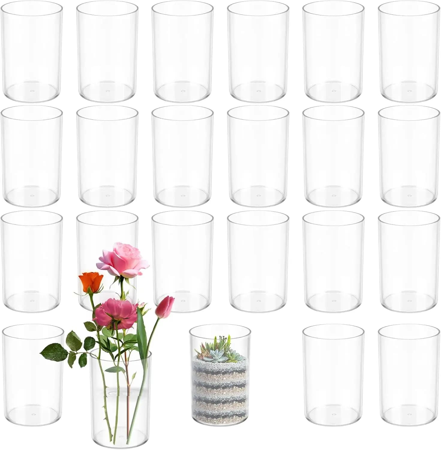 30 Vasi Cilindrici in Plastica Trasparente per Fiori e Candele, Decorazioni per Casa e Matrimoni