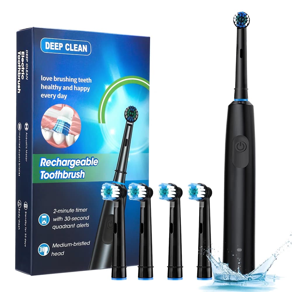 Intelligent rotating electric toothbrush, rechargeable rotary toothbrush with 4 heads, electric toothbrush for soft replacement for adults