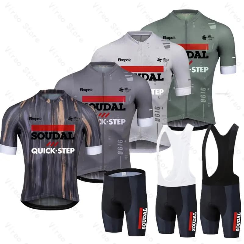 Men's Soudal Quick-Step Cycling Jersey Set Short Sleeve and Bib Shorts Pro Race Bicycle MTB Ropa Maillot Cycling Clothes Summer