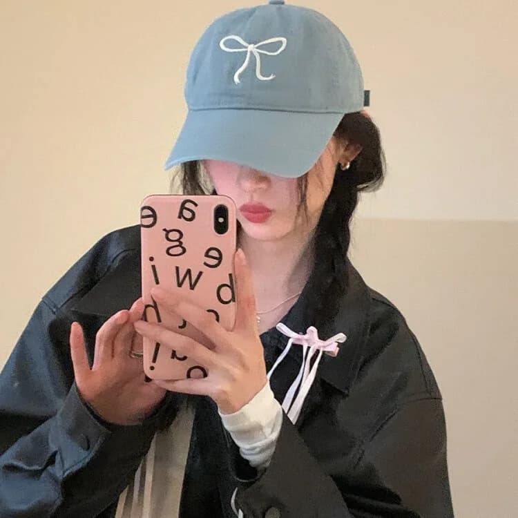 Cappellino da Baseball Coreano Carino con Fiocco per Donne, Design Dolce e Romantico, Rosa, Morbido, alla Moda, Regolabile con Chiusura Snapback