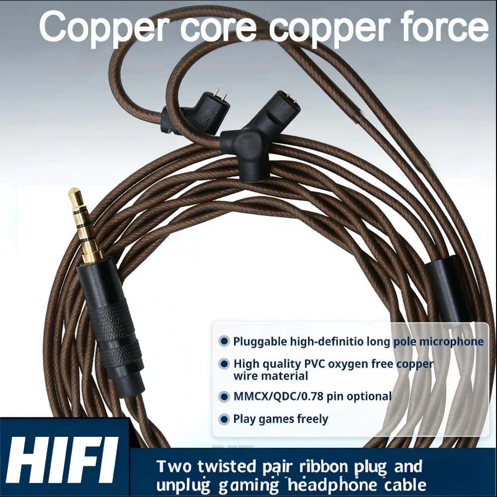 Oxygen-Free Copper Game Headphone Upgrade Cable Play Headphones with HD plug-in microphone 2-wire MMCX/ Q